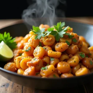 A-close-up-shot-of-jerk-chicken-pasta-served-in-a-bowl-garnished-with-fresh-parsley-and-lime-wedges-with-steam-rising-to-showcase-its-warmth.webp
