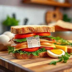 A-Jimmy-Dean-sandwich-with-its-nutritional-label-displayed-alongside-fresh-ingredients-like-eggs-cheese-and-whole-grain-recipesfair.com