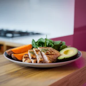 -balanced-meal-plate-divided-into-sections—protein-veggies-carbs-and-healthy-fats—with-examples-like-grilled-chicken-sweet-potato-spinach-and-avocado