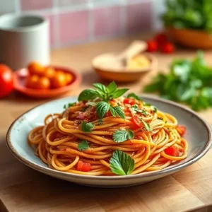 A-beautifully-plated-Rasta-pasta-dish-with-fresh-herbs-and-colorful-garnishes-recipesfair.com