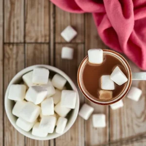 A-bowl-of-fluffy-marshmallows-on-a-rustic-table-next-to-a-hot-cup-of-cocoa-with-a-few-marshmallows