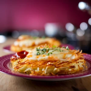 A-close-up-of-golden-crispy-hash-browns-served-with-toppings-like-melted-cheese-fresh-herbs-and-a-side-of-ketchup