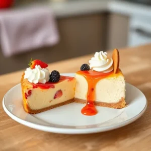 A-dessert-plate-with-half-a-slice-of-cream-pie-and-half-a-slice-of-cheesecake-beautifully-garnished-fuit-recipesfair.com