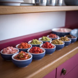 A-display-of-small-bowls-each-showcasing-a-different-variation-of-chow-chow-relish-from-sweet-to-spicy-to-green-tomato-based