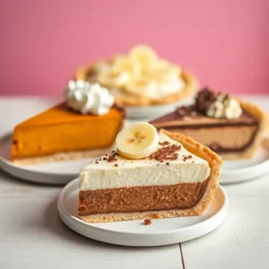 A-display-of-three-slices-of-pie-pumpkin-pie-with-whipped-cream-banana-cream-pie-with-fresh-banana-slices-and-chocolate-cream-pie-with-chocolate-shavings-recipes.