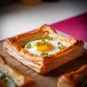 A-golden-puff-pastry-square-with-a-perfectly-baked-sunny-side-up-egg-in-the-center-garnished-with-parsley.