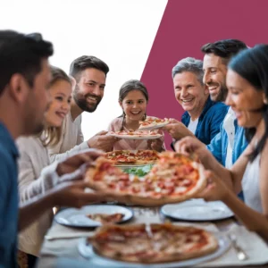 A-happy-family-enjoying-Hot-N-Ready-pizzas-at-a-dining-table-highlighting-its-affordability-and-appeal