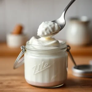 A-jar-of-marshmallow-fluff-being-scooped-with-a-spoon-showcasing-its-creamy-and-airy-texture