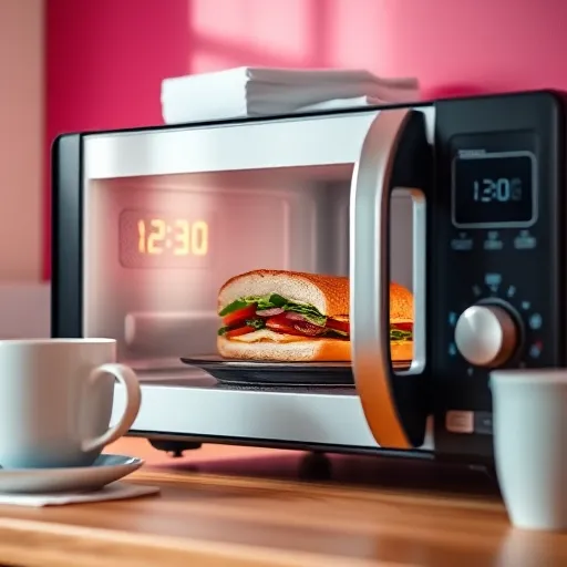 A-microwave-with-a-sandwich-inside-displaying-the-timer-set-to-130-alongside-a-coffee-cup-and-napkin-recipesfair.com