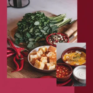 A-photo-collage-featuring-signature-ingredients-of-famous-soups-like-fresh-herbs-for-Pho-cheese-topped-croutons-for-French-Onion-Soup-and-chili-peppers-for-Tom-Yum