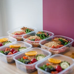 A-photo-of-neatly-packed-meal-prep-containers-filled-with-colorful-gluten-free-lunches-such-as-quinoa-bowls-roasted-veggies-and-grilled-chicken