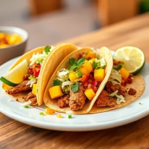 A-platter-featuring-jerk-chicken-tacos-with-mango-salsa-shredded-lettuce-and-lime-wedges.-This-perfectly-represents-the-fusion-ideas-and-global-adaptability-of-jerk-chicken