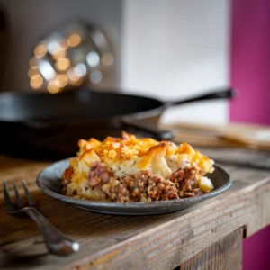 -rustic-serving-of-cattle-drive-casserole-alongside-a-cast-iron-skillet-and-cowboy-themed-decor-evoking-the-history-of-cattle-drives