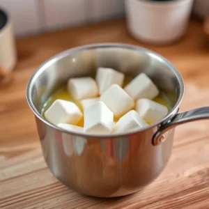 A-saucepan-of-marshmallows-being-melted-with-butter-showing-the-glossy-gooey-texture