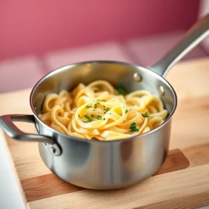 A-saucepan-with-creamy-pasta-and-visible-flecks-of-herbs-highlighting-the-luxurious-texture-achieved-by-using-a-chicken-stock-cube-recipesfair.com_