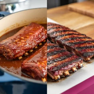 A-side-by-side-comparison-of-the-cooking-methods-showing-ribs-braised-in-sauce-slow-cooked-in-a-pot-grilled-with-char-marks-and-roasted-with-a-golden-crust