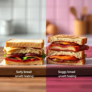 A-side-by-side-comparison-showing-a-perfectly-cooked-sandwich-next-to-one-with-common-issues-soggy-bread-uneven-heating-with-troubleshooting