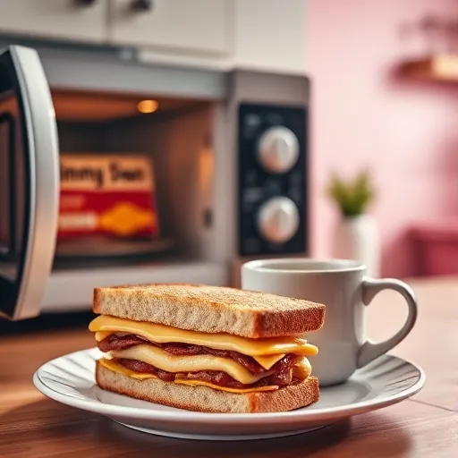 A-split-screen-image-showing-a-Jimmy-Dean-sandwich-in-its-packaging-being-microwaved-and-the-finished-sandwich-recipesfair.com