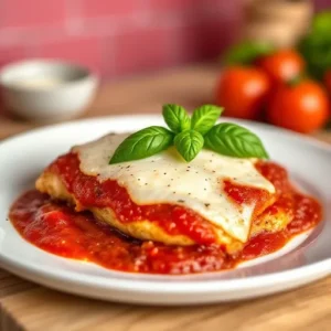 A-traditional-chicken-Parmesan-dish-with-marinara-sauce-melted-mozzarella-and-Parmesan-cheese-garnished-with-fresh-basil-recipesfair.com