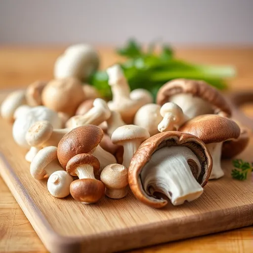 A-variety-of-mushrooms-including-button-cremini-shiitake-and-portobello-displayed-on-a-cutting-board-ready-for-slicing