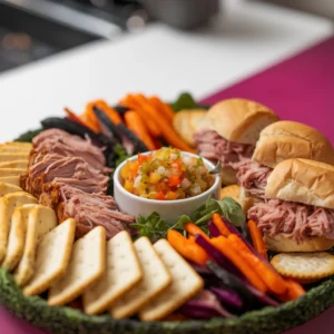 -vibrant-platter-featuring-chow-chow-relish-served-in-a-small-bowl-alongside-a-variety-of-dishes-pulled-pork-sandwiches-crackers-and-cheese-and-roasted-vegetables