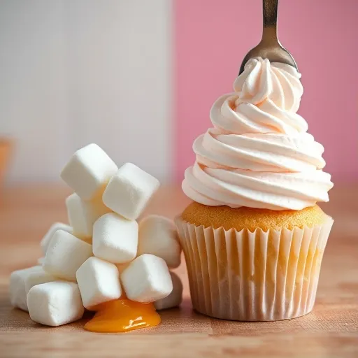 A-visual-comparison-of-melted-marshmallows-in-a-sticky-mass-next-to-marshmallow-fluff-being-spread-on-a-cupcake