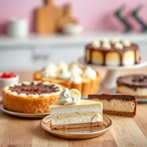 An-assortment-of-desserts-including-a-coconut-cream-pie-banana-cream-pie-New-York-cheesecake-and-chocolate-cheesecake-recipesfair.com