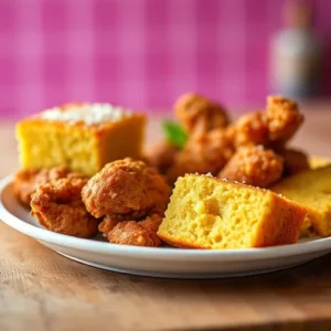  Is Cornbread Healthy? Cornbread-with-extra-sugar-and-butter-served-alongside-fried-chicken-and-other-indulgent-dishes