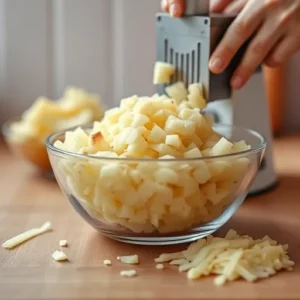 Potatoes-being-grated-directly-into-a-bowl-without-soaking-illustrating-the-problem