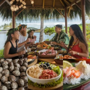 popular Hawaiian dishes photo-of-a-family-enjoying-a-luau-feast