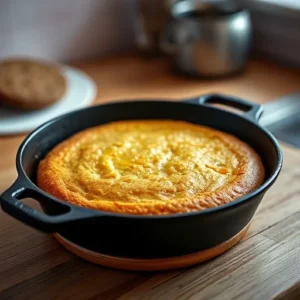 cornbread-in-a-cast-iron-skillet-with-oil-sizzling