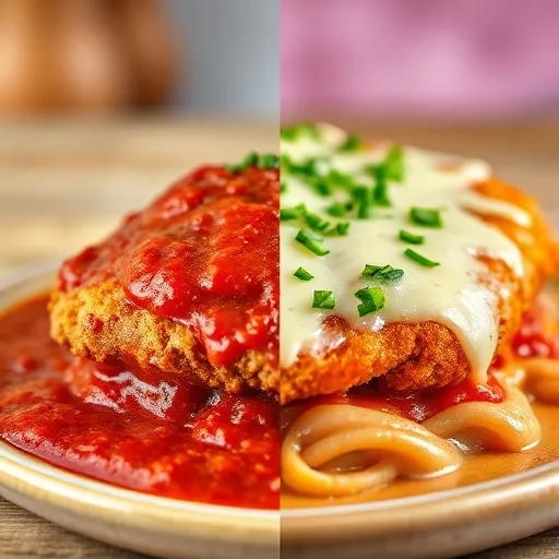 split-image-showing-common-mistakes-side-by-side-watery-tomato-sauce-improperly-breaded-chicken-and-excess-cheese-pooling-dish