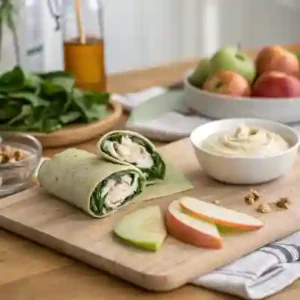  No-cook wrap with turkey, spinach, and cream cheese.
