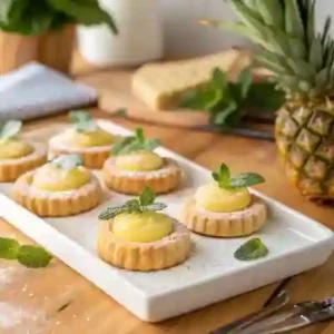 Pineapple tarts with cream cheese filling on a white platter.