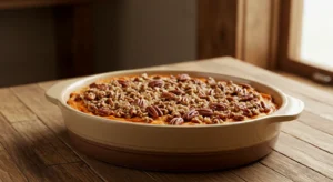 Ruth’s Chris sweet potato casserole with a crunchy pecan topping.